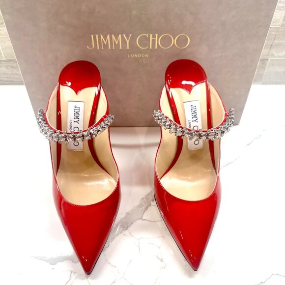 Jimmy Choo Bing 100 Red 4” heels patent leather New - Picture 2 of 6